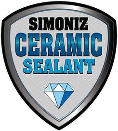 A logo for simoniz ceramic sealant with a diamond on it
