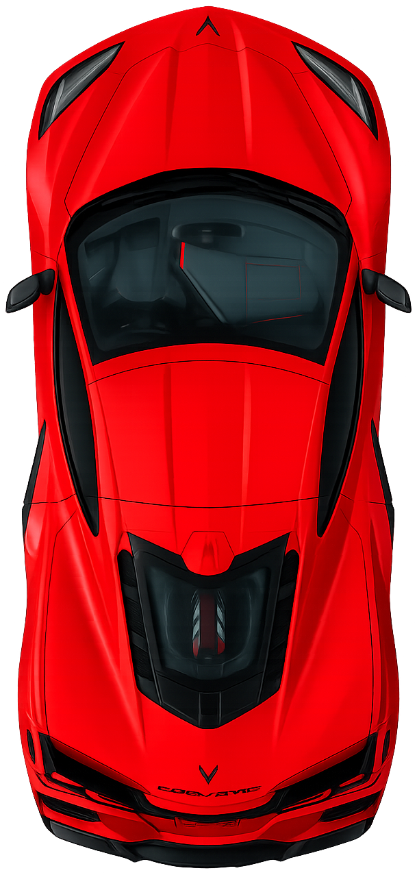 An aerial view of a black car on a white background.