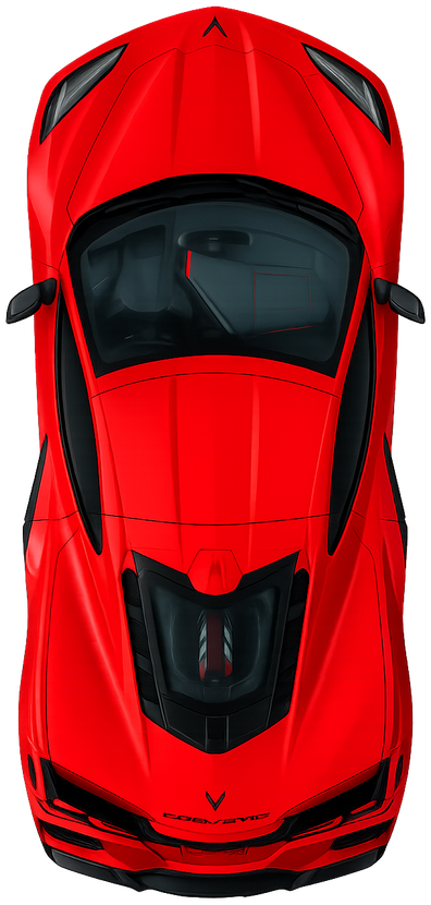 An aerial view of a black car on a white background.