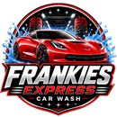 A blue sign that says frankie 's car wash oil change