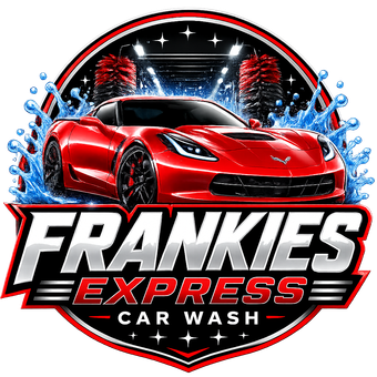 A blue sign that says frankie 's car wash oil change