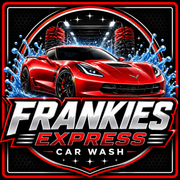 A blue sign that says frankie 's car wash oil change