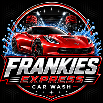 A blue sign that says frankie 's car wash oil change