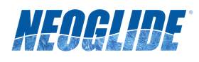 A blue and white logo for neoglide on a white background