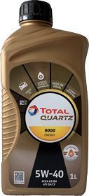 A bottle of total quartz 5w-40 engine oil