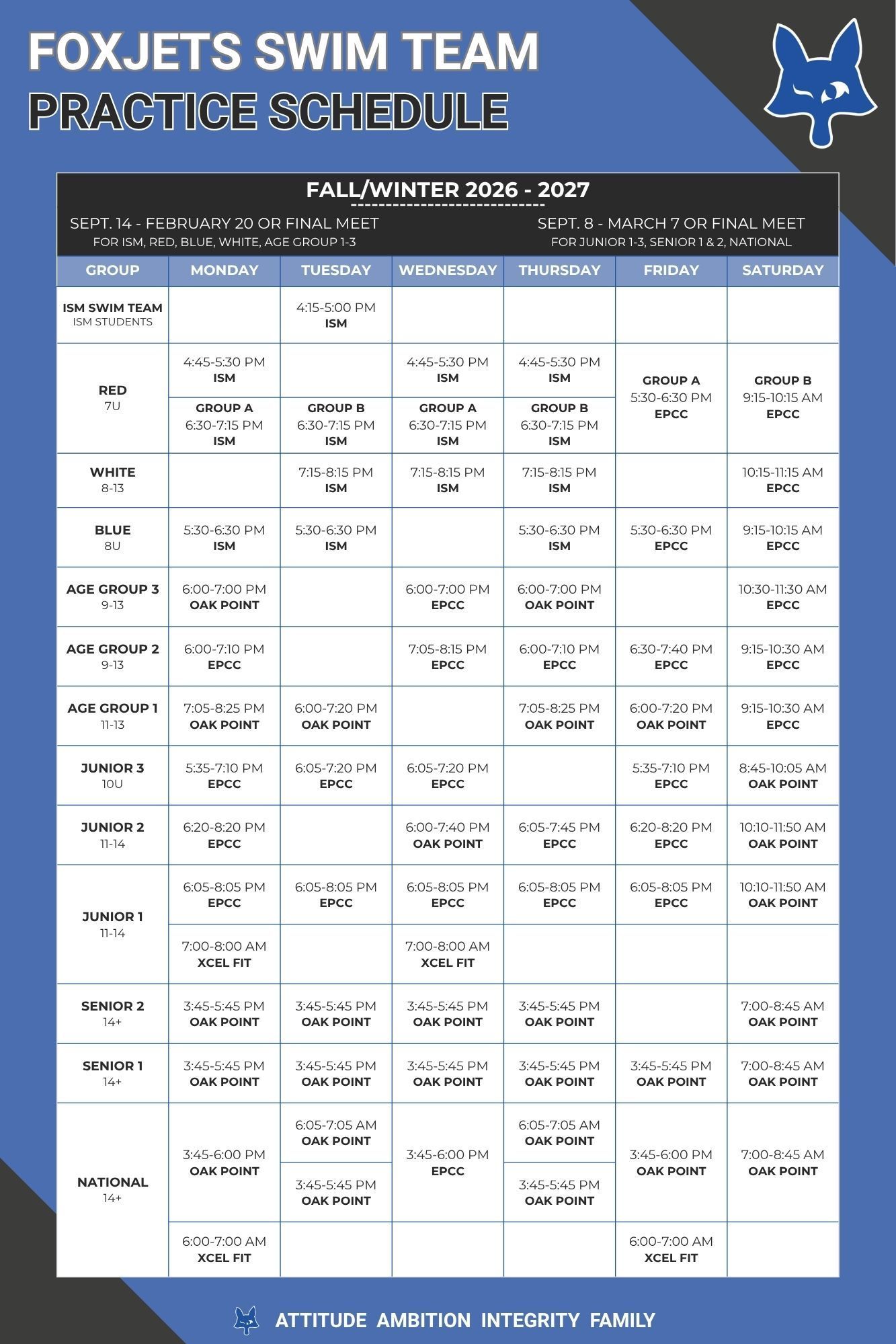 Foxjets Swim Team Practice Schedule Summer 2026
