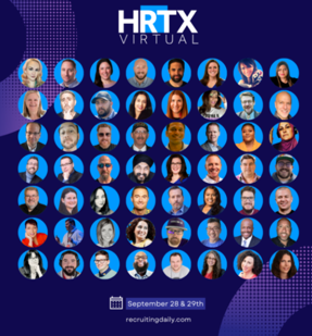 A poster for hrtx virtual shows many people in blue circles