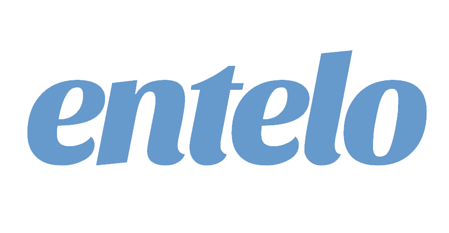 The logo for entelo is blue and white on a white background.