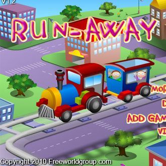 A cartoon drawing of a train that says run away