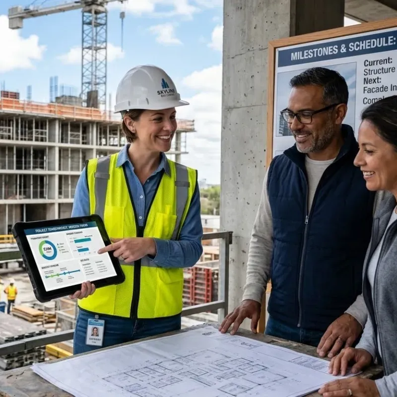 Colorado construction project manager giving clear updates to clients to prevent hidden costs and ensure transparency in concrete projects