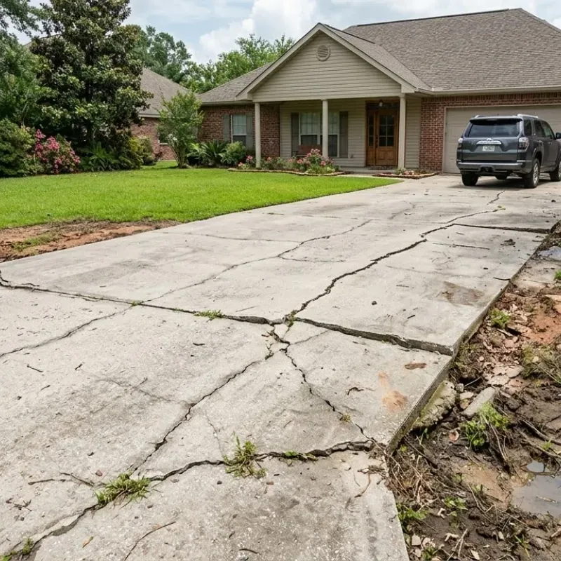Concrete driveway cracks in Lafayette LA caused by shifting clay soil and moisture changes