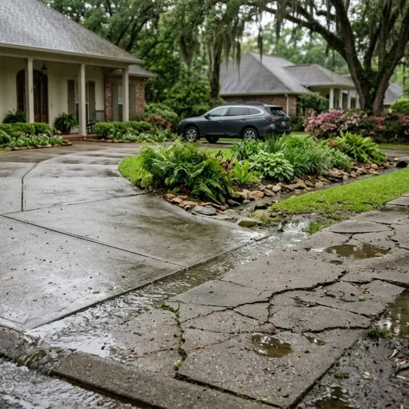 Concrete driveway in Lafayette LA showing proper drainage design and moisture-resistant construction