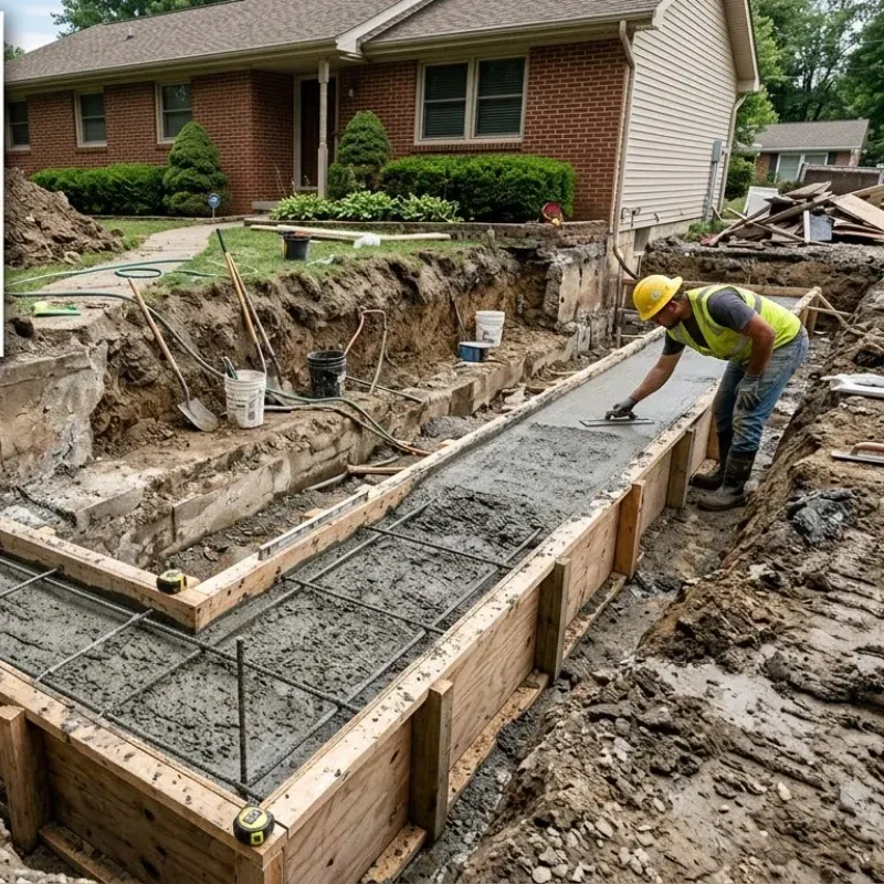 High-strength concrete foundation repair in Lafayette, LA with proper rebar reinforcement