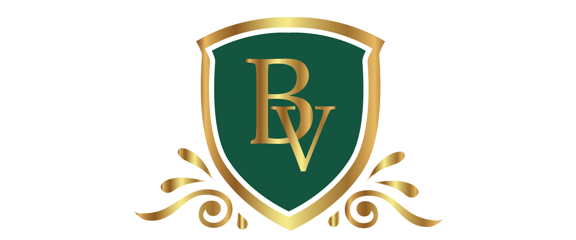 A green and gold shield with the letter b on it.