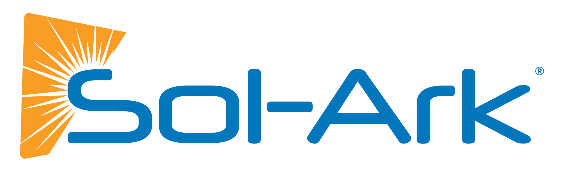 A blue and orange logo for sol-ark with a sun in the background.