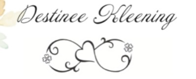 A logo for destinee kleening with a flower in the background