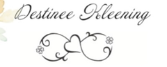 A logo for destinee kleening with a flower in the background