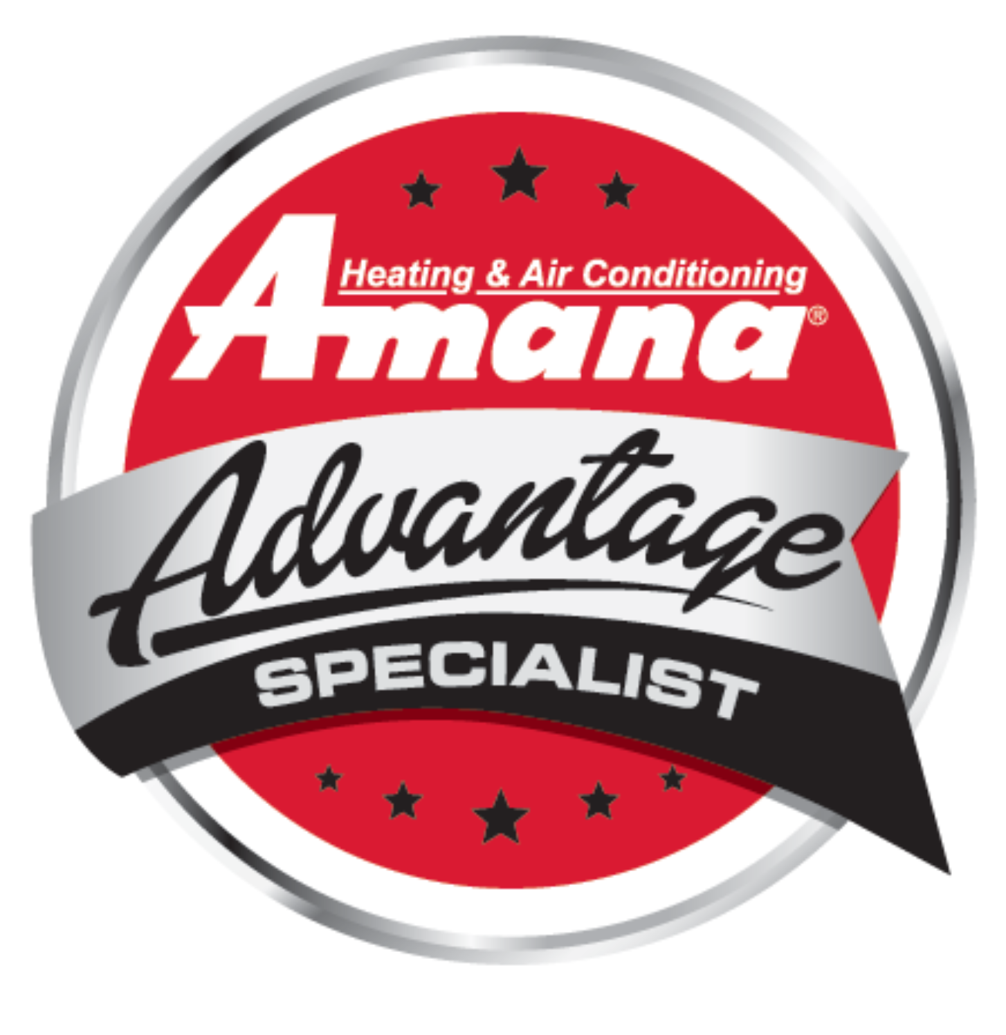 Amana Advantage Specialist logo: red circle with white text