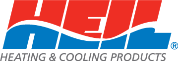 A red , white and blue logo for heating and cooling products