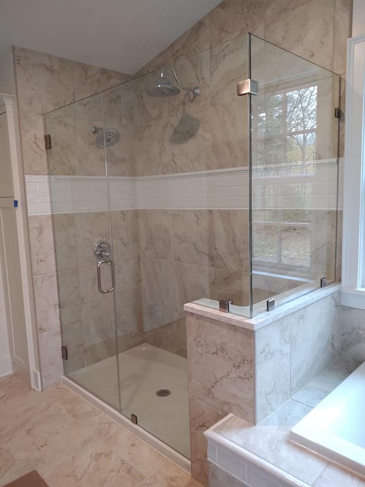 Frameless Shower Enclosure and Tiled Surfaces