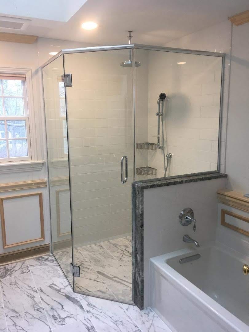 Angled Shower Door in Corner of Bathroom