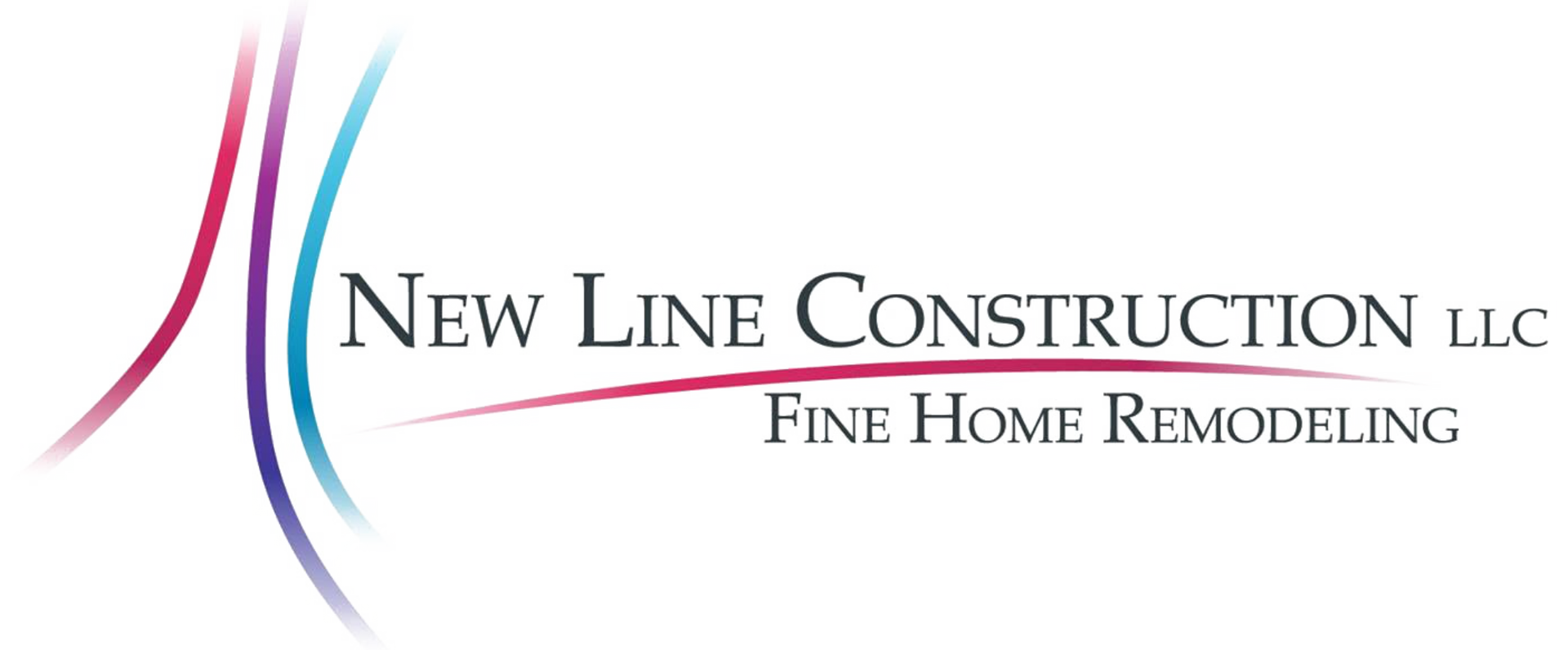 New Line Construction LLC logo with pink and blue swooshes and “Fine Home Remodeling” text