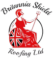 Logo of Britannia Shield Roofing Ltd, featuring a red Britannia figure, Union Jack shield, and trident.