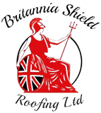 Logo of Britannia Shield Roofing Ltd, featuring a red Britannia figure, Union Jack shield, and trident.