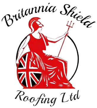 Logo for Britannia Shield Roofing Ltd: red Britannia figure with a Union Jack shield and trident.