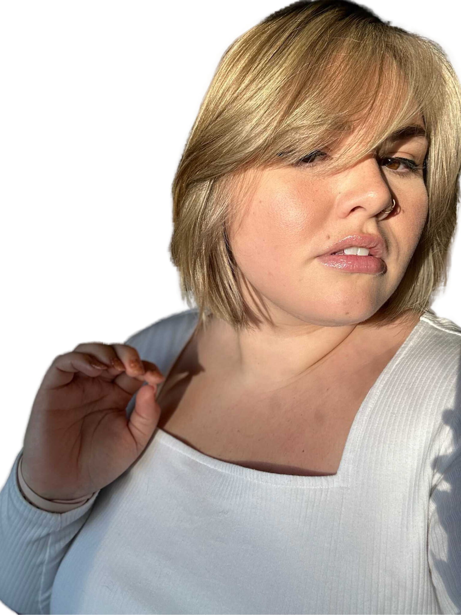 Short new hair style on a blonde haired woman