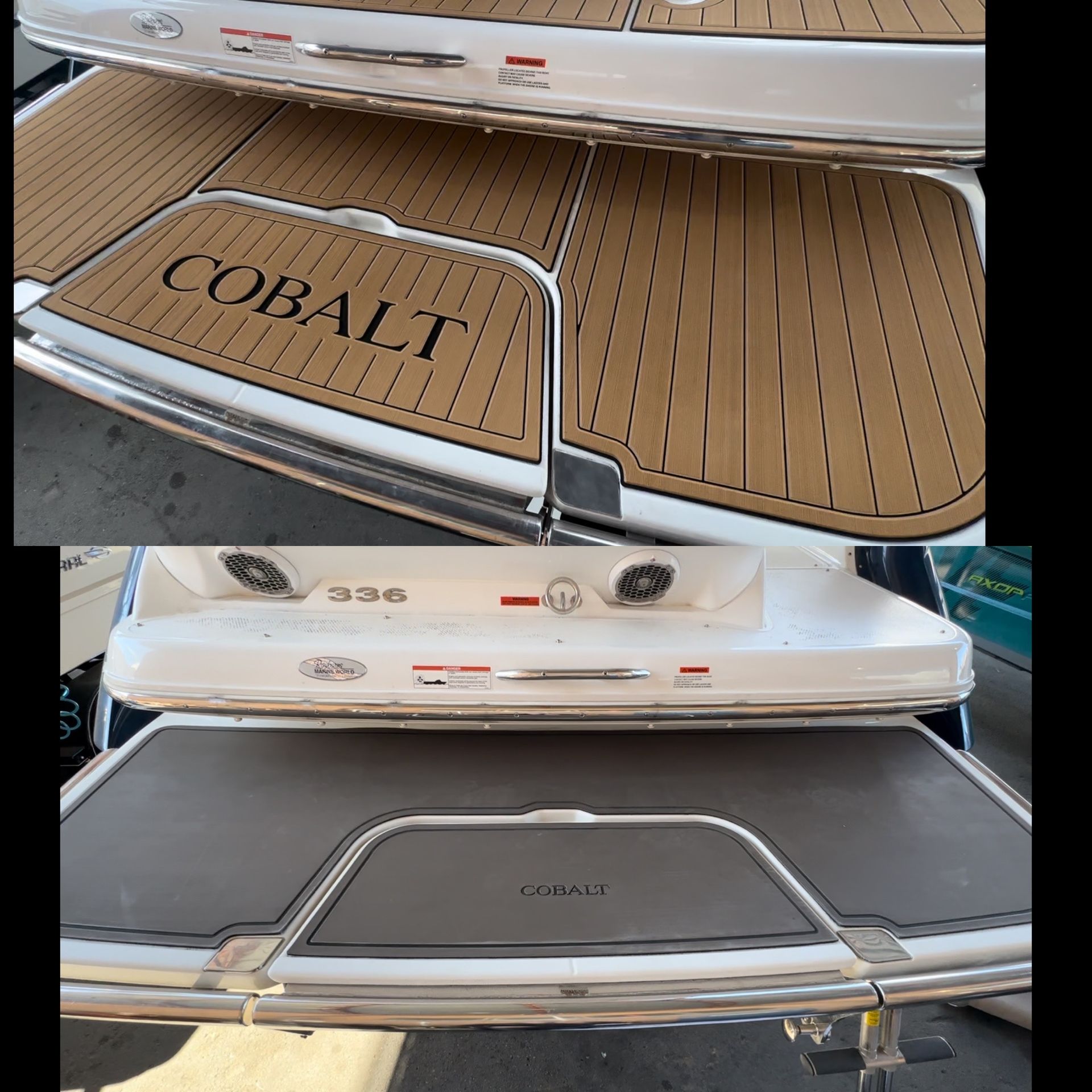 A boat with the word cobalt on the back of it