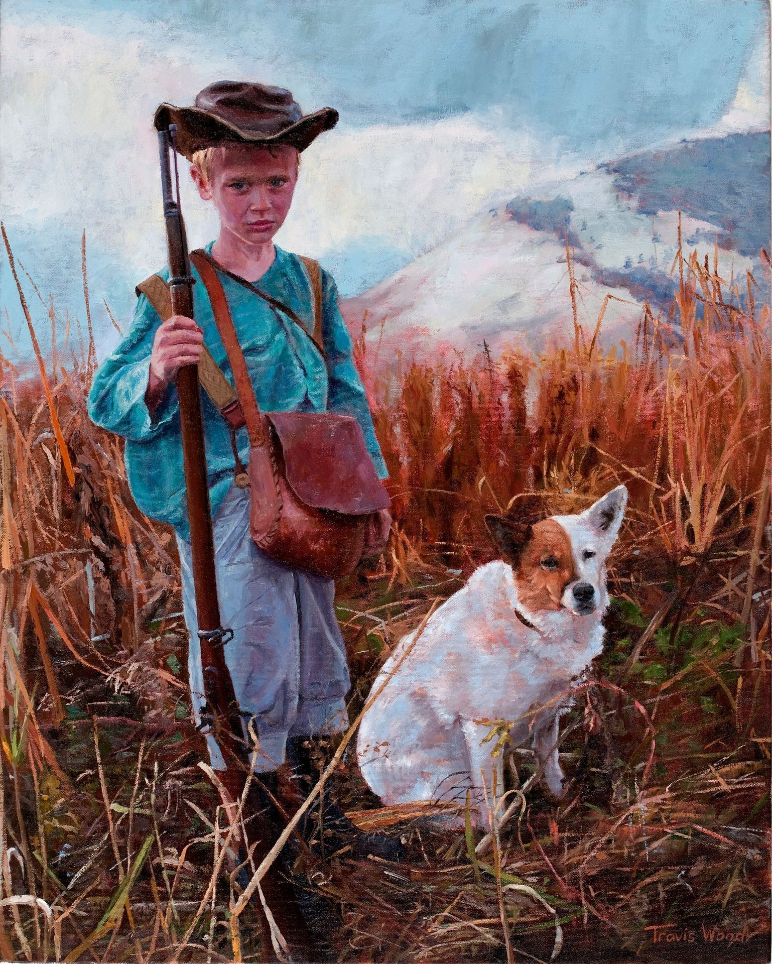 Painting of a boy hunting with his dog