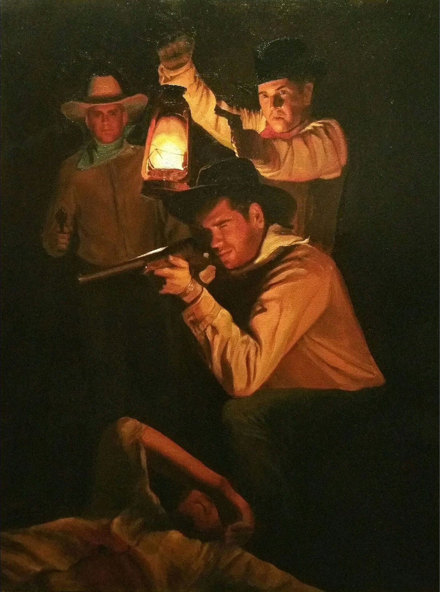 Painting of a group of Cowboys in the night