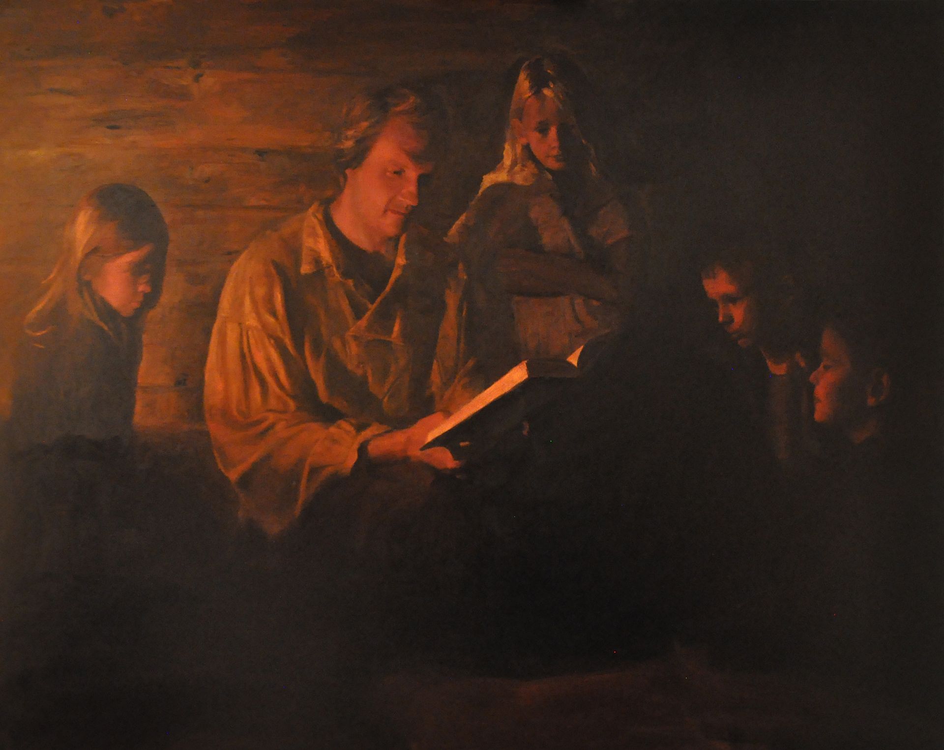 Joseph Smith Reading the Book of Mormon to children.