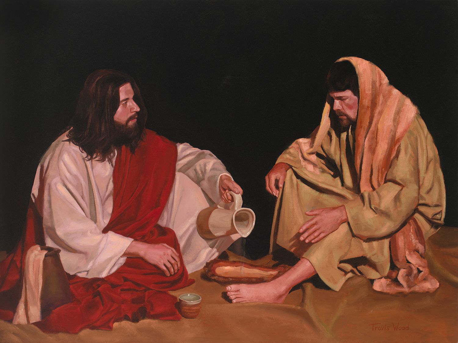 A painting of Jesus washing Peter's feet