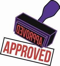 A purple stamp with the word approved on it.