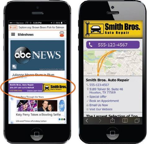 Geo-targeted mobile ad and landing page.