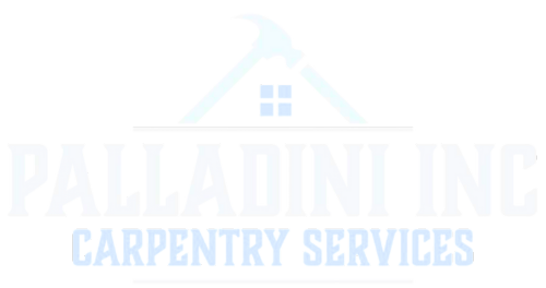 A logo for palladium inc. carpentery services with a house and hammer on a white background.