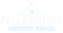 A logo for palladium inc. carpentery services with a house and hammer on a white background.