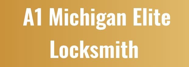 A1 Michigan Elite Locksmith logo with white text on a gold background.