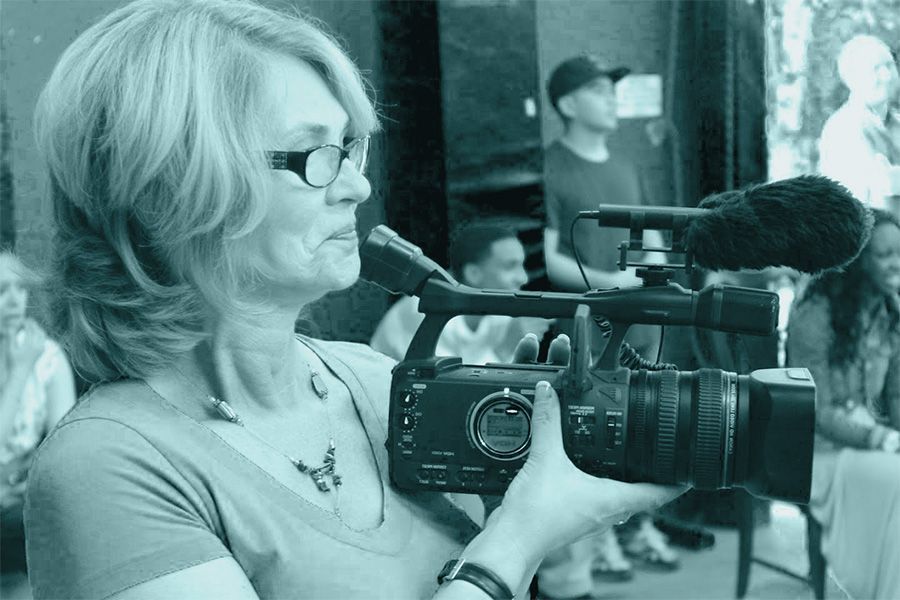 Shelley with a professional video camera