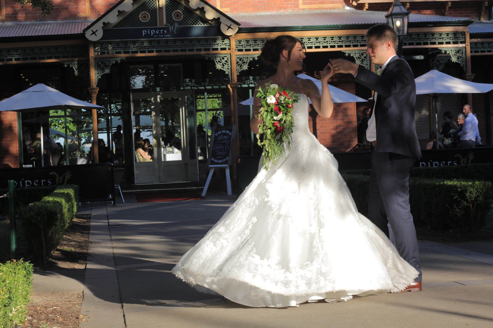 Bride and Groom at Pipers by the Lake