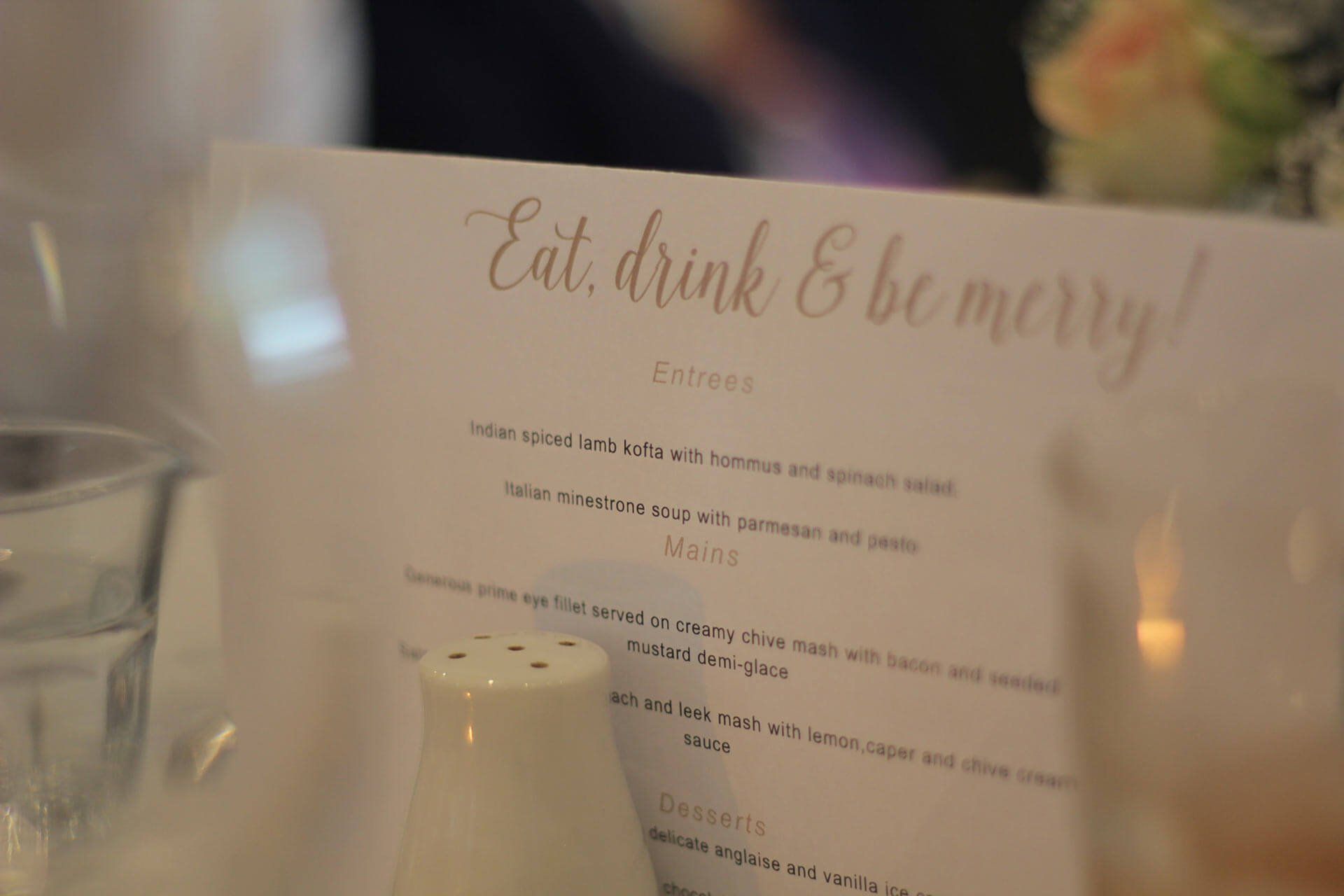 Function Menu at Pipers by the Lake