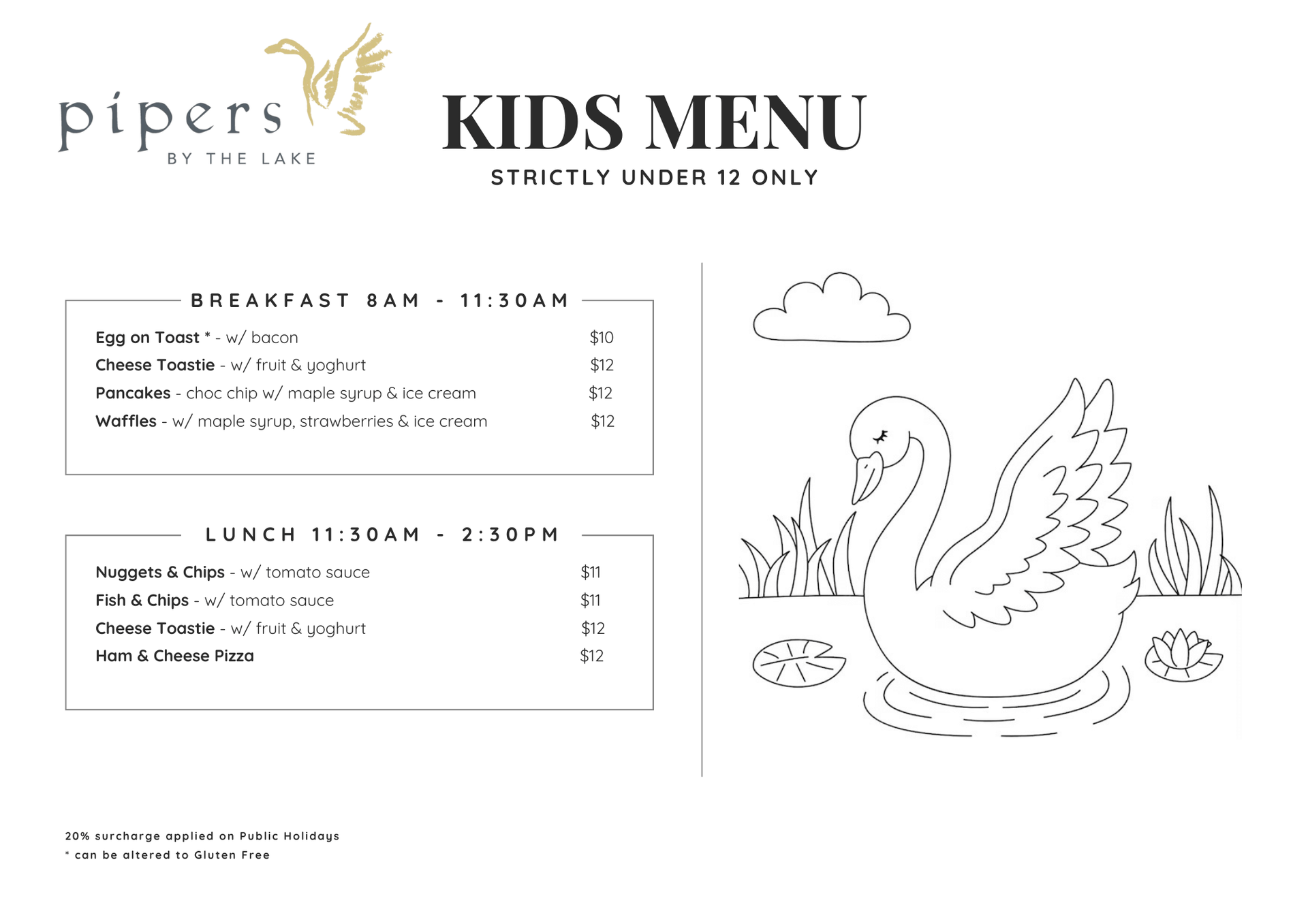 Kids Menu - Pipers by the Lake Cafe - Ballarat