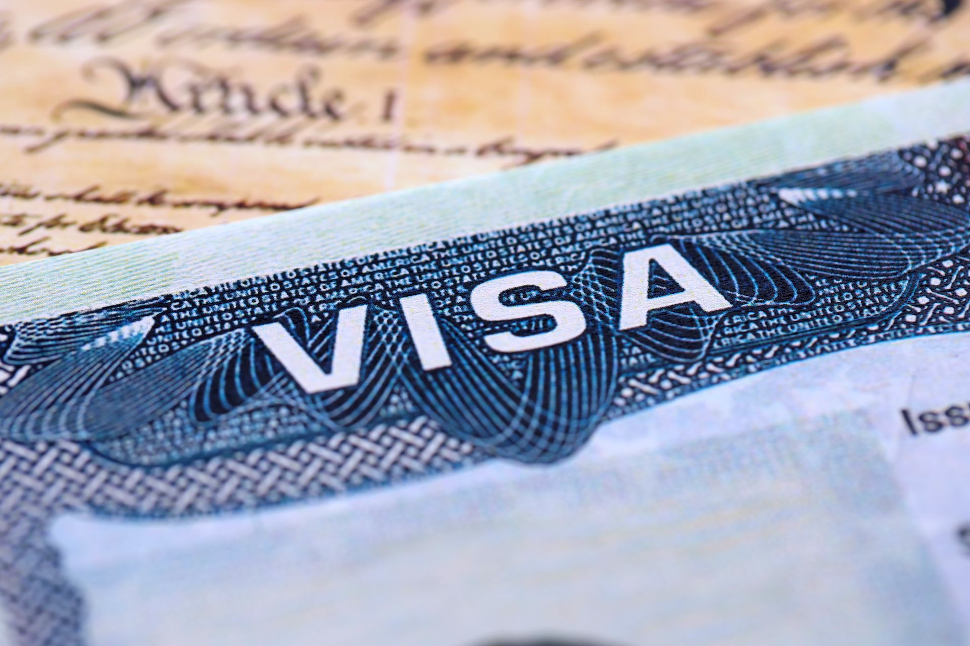 Close-up of a visa document, with the word 