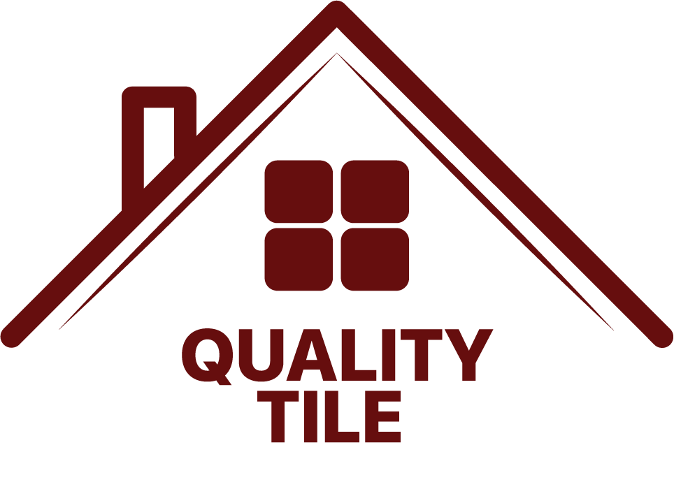 Logo for Quality Tile: brown house outline with four square tiles in place of a window, text "QUALITY TILE" below.