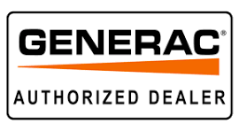 Generac Authorized Dealer logo, black text and orange accent on a white background.