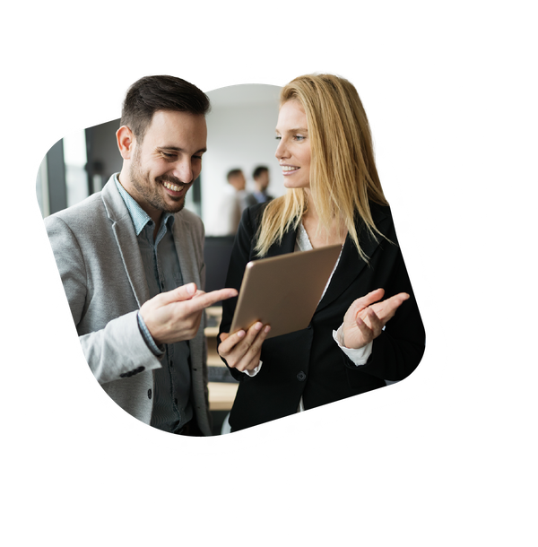A man and a woman are looking at a Digify Local Marketing Agency, Bakersfield, CA