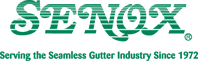 A logo for senox serving the seamless gutter industry since 1972