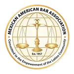 the logo for the mexican american bar association is a scale of justice in a circle
